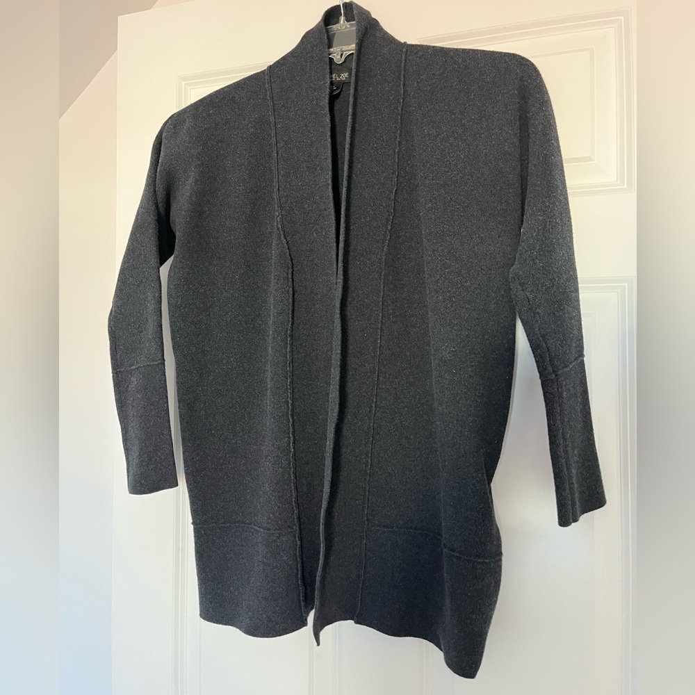 Rachel Zoe Charcoal Open Front Cardigan with Side Zips